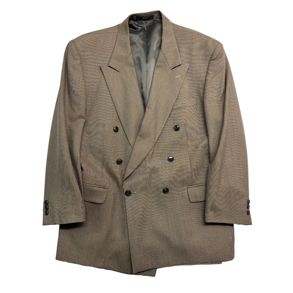 vtg 90s Jones New York 46R Brown Double Breasted‎ Blazer Jacket Wool Sport Coat